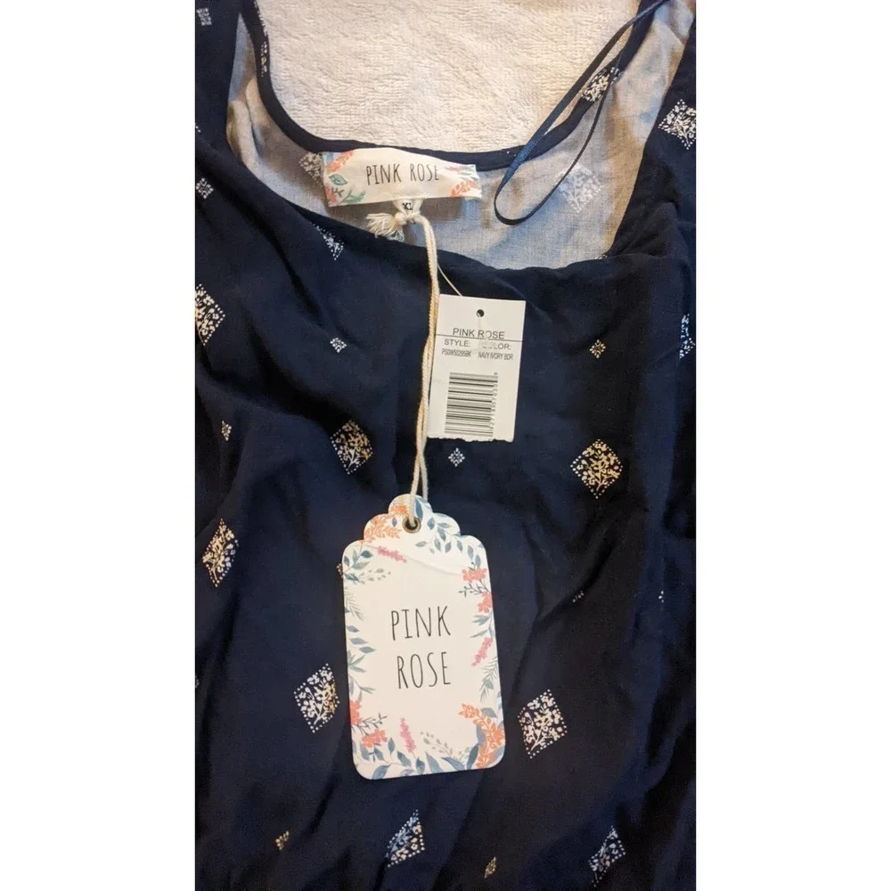 Pink Rose Boho Dress XL, Navy Blue Midi, NWT - Picture 11 of 11